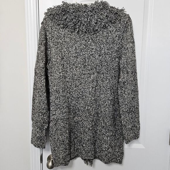 Rafaella Sweater Women's Lg Black White Full Zip Fringe Collar Long Sleeve VGUC - Picture 10 of 10